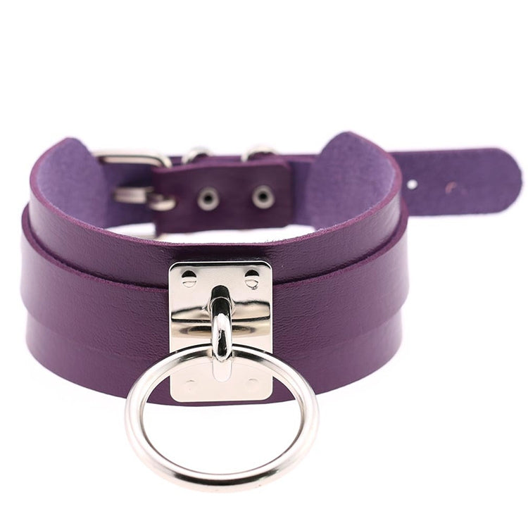 European and American Harajuku PU Leather Silver Single Ring Collar Wide Street-Snap Nightclub O-shaped Choker Necklace