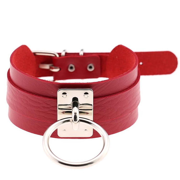 European and American Harajuku PU Leather Silver Single Ring Collar Wide Street-Snap Nightclub O-shaped Choker Necklace