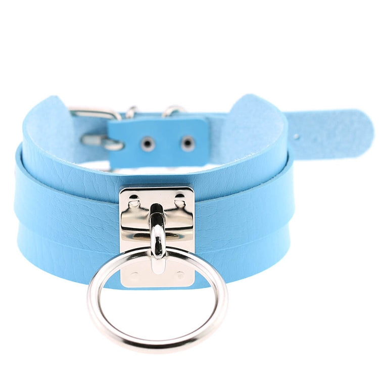 European and American Harajuku PU Leather Silver Single Ring Collar Wide Street-Snap Nightclub O-shaped Choker Necklace