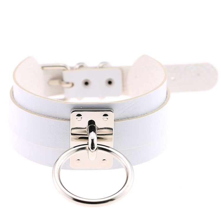 European and American Harajuku PU Leather Silver Single Ring Collar Wide Street-Snap Nightclub O-shaped Choker Necklace