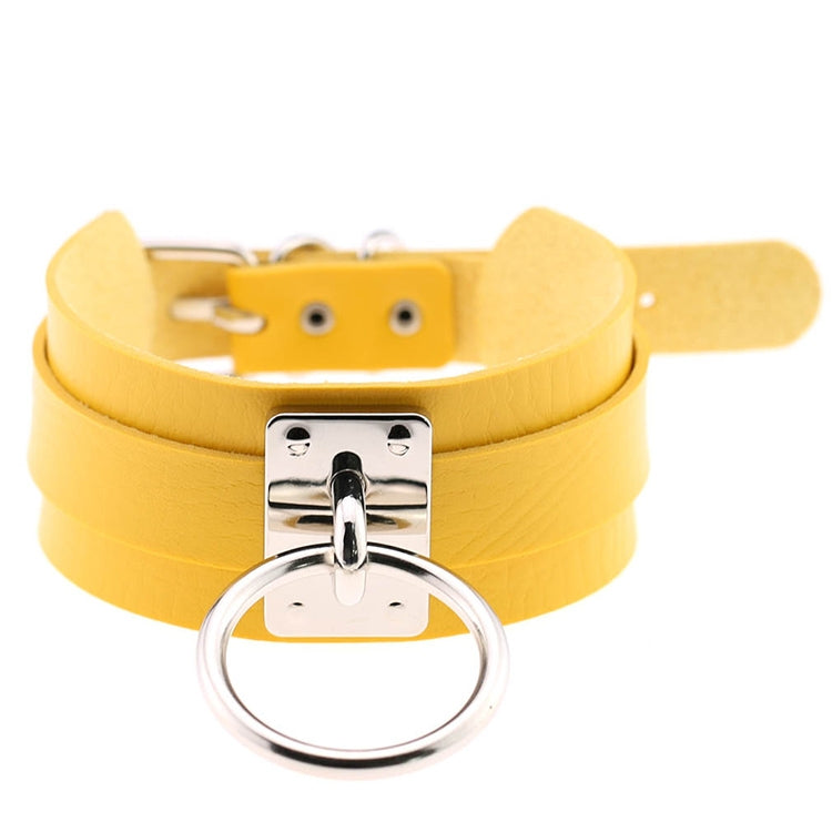 European and American Harajuku PU Leather Silver Single Ring Collar Wide Street-Snap Nightclub O-shaped Choker Necklace