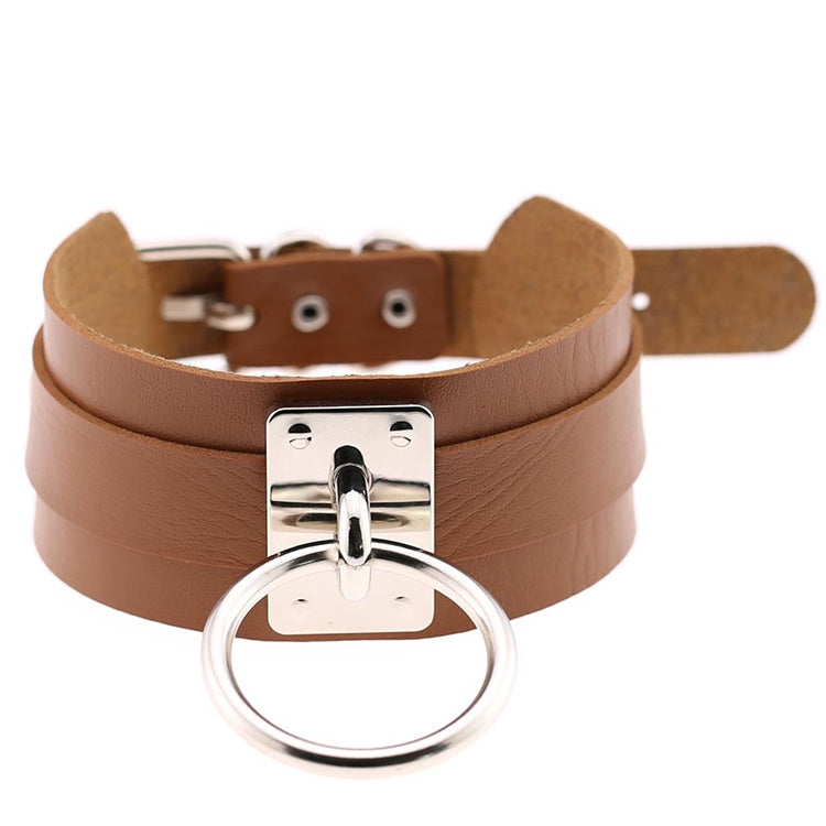 European and American Harajuku PU Leather Silver Single Ring Collar Wide Street-Snap Nightclub O-shaped Choker Necklace