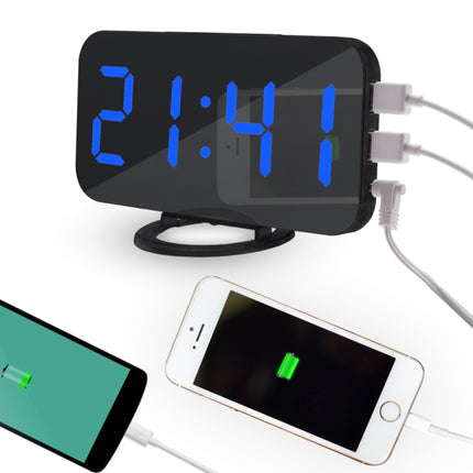 Multifunction Creative Mirror Reflective LED Display Alarm Clock with Snooze Function & 2 USB Charge Port