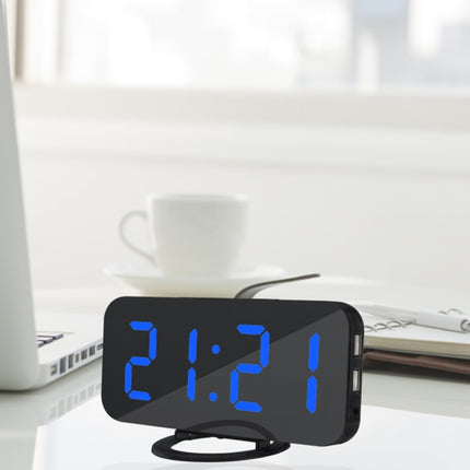 Multifunction Creative Mirror Reflective LED Display Alarm Clock with Snooze Function & 2 USB Charge Port