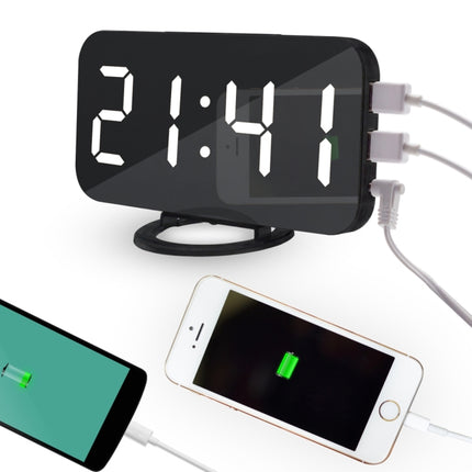 Multifunction Creative Mirror Reflective LED Display Alarm Clock with Snooze Function & 2 USB Charge Port