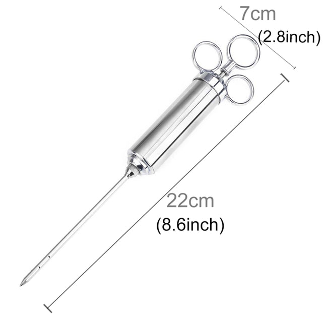 60ml Stainless Steel Syringe Dual Needles Condiment Turkey Meat Injector Cooking Tools