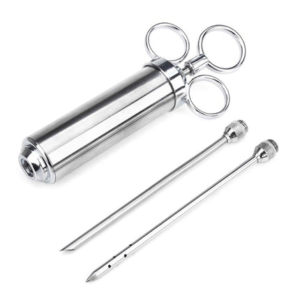 60ml Stainless Steel Syringe Dual Needles Condiment Turkey Meat Injector Cooking Tools