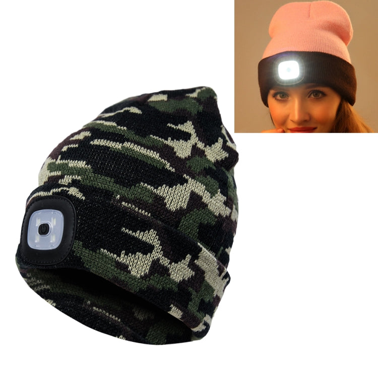 Unisex Warm Winter Polyacrylonitrile Knit Hat Adult Head Cap with 4 LED Lights