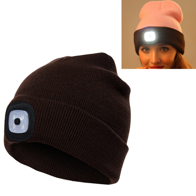 Unisex Warm Winter Polyacrylonitrile Knit Hat Adult Head Cap with 4 LED Lights