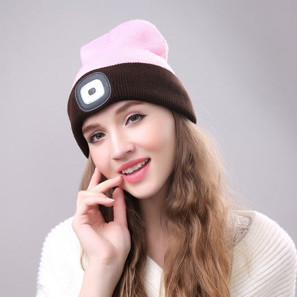Unisex Warm Winter Polyacrylonitrile Knit Hat Adult Head Cap with 4 LED Lights