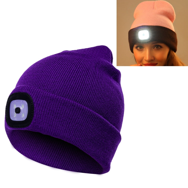 Unisex Warm Winter Polyacrylonitrile Knit Hat Adult Head Cap with 4 LED Lights