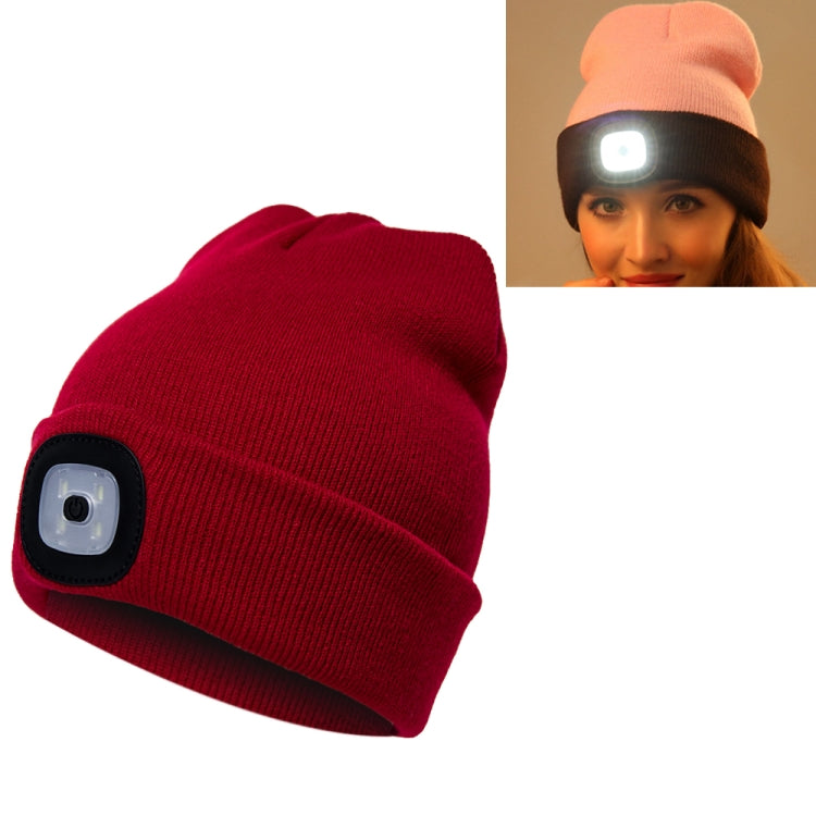 Unisex Warm Winter Polyacrylonitrile Knit Hat Adult Head Cap with 4 LED Lights