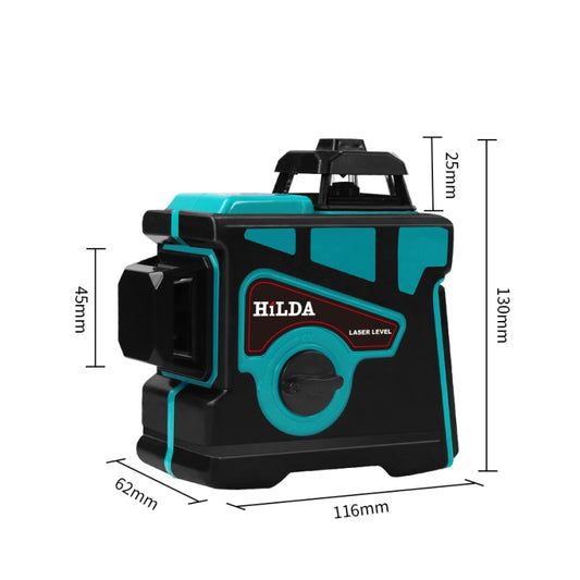 Nivel láser Hilda LS055 de 12 líneas, nivelación automática 3D, nivel transversal horizontal y vertical de 360 ​​grados, haz verde