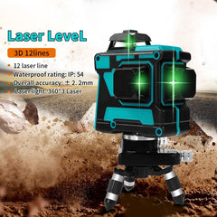 Hilda LS055 Laser Level 12 Lines 3D Self-leveling 360 Cross Horizontal Vertical Level Green Beam