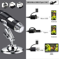 1600X Magnifier HD Image Sensor 3 in 1 USB Digital Microscope with 8 LED & Professional Stand