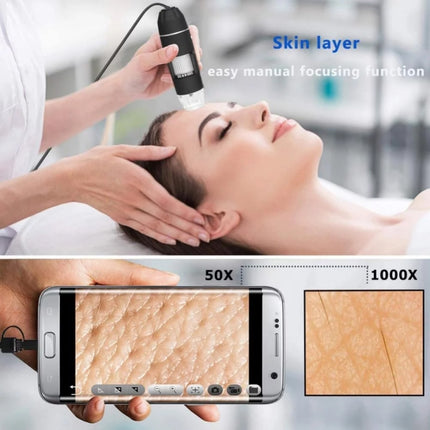 1600-fache Lupe, HD-Bildsensor, 3-in-1-USB-Digitalmikroskop mit 8 LEDs und professionellem Ständer