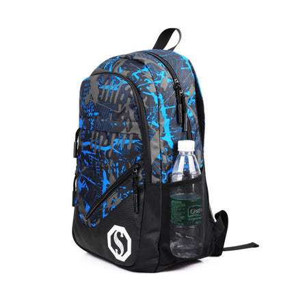 Multi-Function Large Capacity Oxford Cloth Backpack Casual Laptop Computer Bag with External USB Charging Interface & Shoulder Bag & Pen Bag for Men / Women / Student, Size: 45*30*15cm, Black 2, Blue and Grey Graffiti, New York Words 1, Blue and white�...