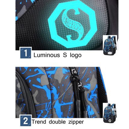 Multi-Function Large Capacity Oxford Cloth Backpack Casual Laptop Computer Bag with External USB Charging Interface & Shoulder Bag & Pen Bag for Men / Women / Student, Size: 45*30*15cm, Black 2, Blue and Grey Graffiti, New York Words 1, Blue and white�...