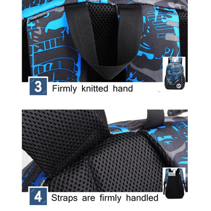 Multi-Function Large Capacity Oxford Cloth Backpack Casual Laptop Computer Bag with External USB Charging Interface & Shoulder Bag & Pen Bag for Men / Women / Student, Size: 45*30*15cm, Black 2, Blue and Grey Graffiti, New York Words 1, Blue and white�...