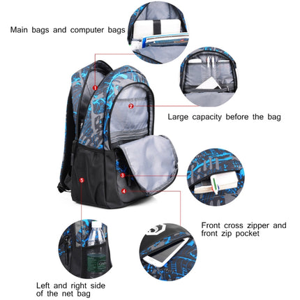 Multi-Function Large Capacity Oxford Cloth Backpack Casual Laptop Computer Bag with External USB Charging Interface & Shoulder Bag & Pen Bag for Men / Women / Student, Size: 45*30*15cm, Black 2, Blue and Grey Graffiti, New York Words 1, Blue and white�...