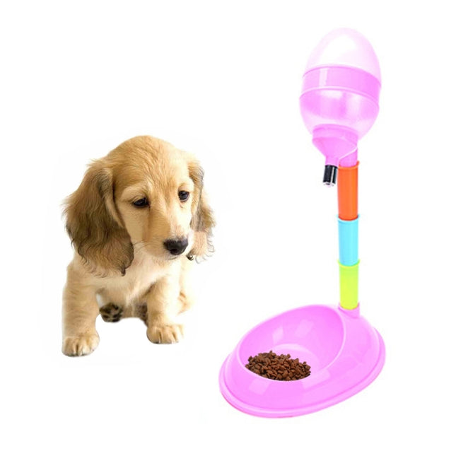 Pet Supplies Pet Dog Cat 2 in 1 Automatic Feeding & Watering Vertical Adjustable Rod Pet Water Food Feeder,Capacity: 600ML