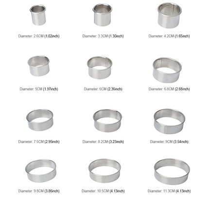 12 PCS / Set Stainless Steel Round Shape Cutting Mould Mousse Cake Doughnut Baking Tools, Round Shape(12 PCS / Set)