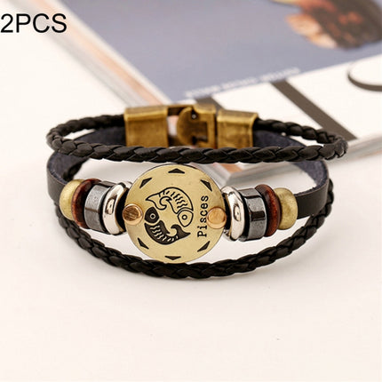 2 PCS Couple Lovers Jewelry Leather Braided Constellation Detail Hand Chain Bracelet, Size: 21*1.2cm