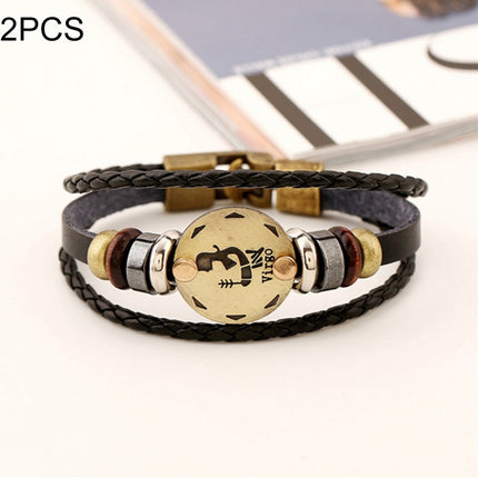 2 PCS Couple Lovers Jewelry Leather Braided Constellation Detail Hand Chain Bracelet, Size: 21*1.2cm