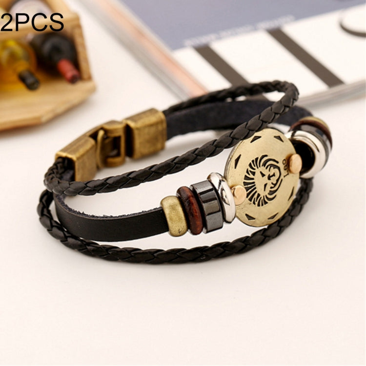 2 PCS Couple Lovers Jewelry Leather Braided Constellation Detail Hand Chain Bracelet, Size: 21*1.2cm