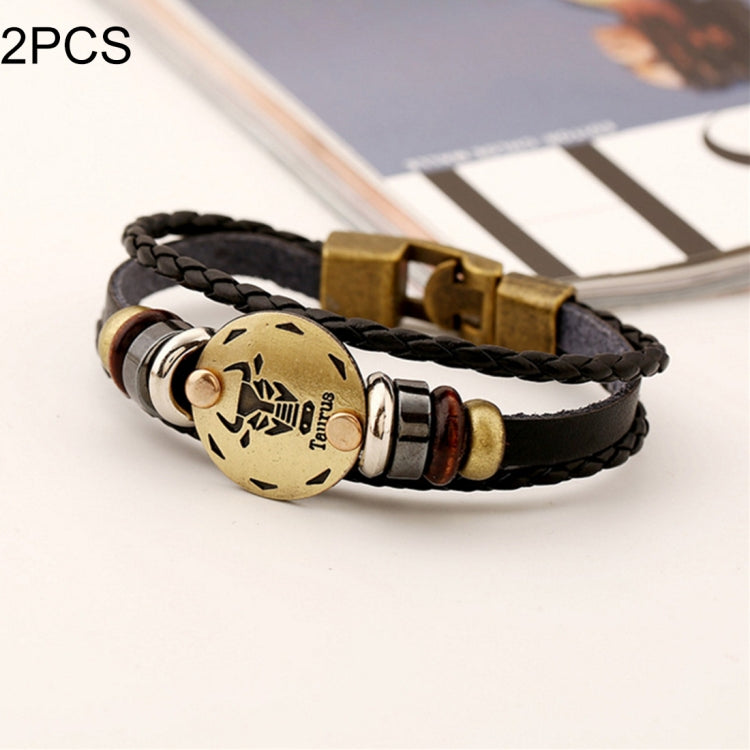 2 PCS Couple Lovers Jewelry Leather Braided Constellation Detail Hand Chain Bracelet, Size: 21*1.2cm
