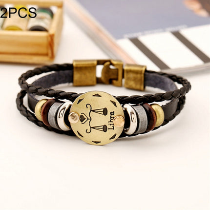 2 PCS Couple Lovers Jewelry Leather Braided Constellation Detail Hand Chain Bracelet, Size: 21*1.2cm