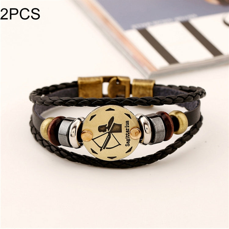 2 PCS Couple Lovers Jewelry Leather Braided Constellation Detail Hand Chain Bracelet, Size: 21*1.2cm