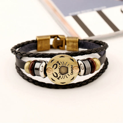 2 PCS Couple Lovers Jewelry Leather Braided Constellation Detail Hand Chain Bracelet, Size: 21*1.2cm