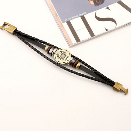 2 PCS Couple Lovers Jewelry Leather Braided Constellation Detail Hand Chain Bracelet, Size: 21*1.2cm