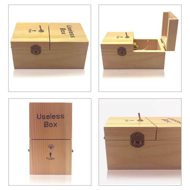 Creative Funny Present Useless Box Novel Wooden Anti-stress Toy(Dark Wood), Useless Box