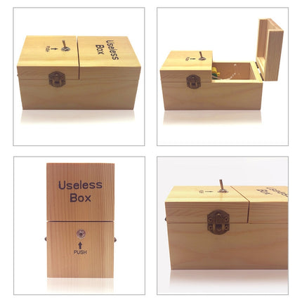 Creative Funny Present Useless Box Novel Wooden Anti-stress Toy(Dark Wood), Useless Box