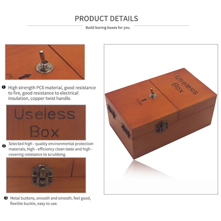 Creative Funny Present Useless Box Novel Wooden Anti-stress Toy(Dark Wood), Useless Box