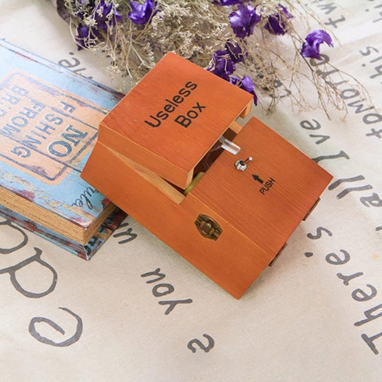 Creative Funny Present Useless Box Novel Wooden Anti-stress Toy(Dark Wood), Useless Box