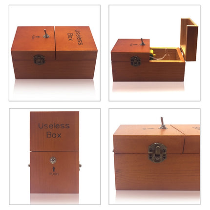 Creative Funny Present Useless Box Novel Wooden Anti-stress Toy(Dark Wood)