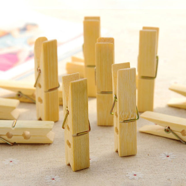 100pcs Multi-function Mini Bamboo Clothes Photo Paper Peg Clothespin Laundry Hanger Clip, Bamboo