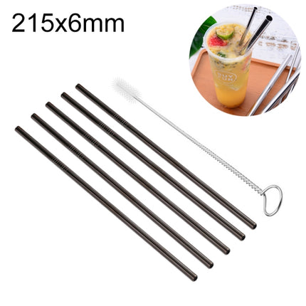5pcs Reusable Stainless Steel Straight Drinking Straw + Cleaner Brush Set Kit,  215*6mm, 215*6mm (Straight)