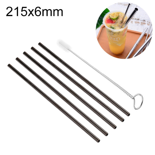 5pcs Reusable Stainless Steel Straight Drinking Straw + Cleaner Brush Set Kit,  215*6mm, 215*6mm (Straight)