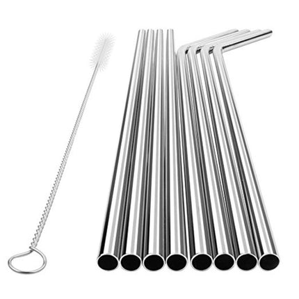 5pcs Reusable Stainless Steel Straight Drinking Straw + Cleaner Brush Set Kit,  215*6mm, 215*6mm (Straight)