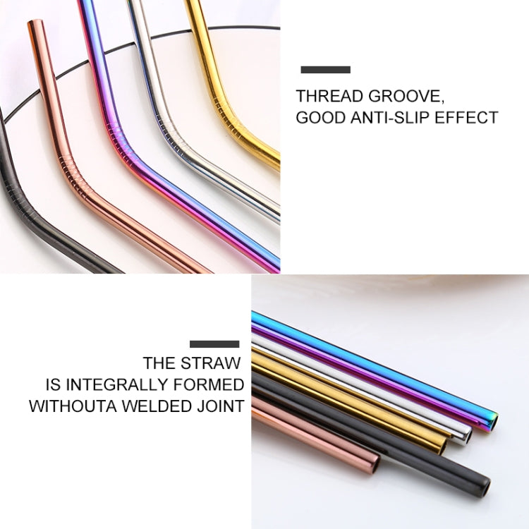 5pcs Reusable Stainless Steel Straight Drinking Straw + Cleaner Brush Set Kit,  215*6mm, 215*6mm (Straight)