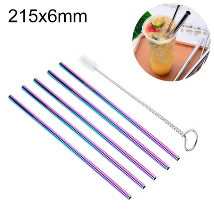 5pcs Reusable Stainless Steel Straight Drinking Straw + Cleaner Brush Set Kit,  215*6mm, 215*6mm (Straight)