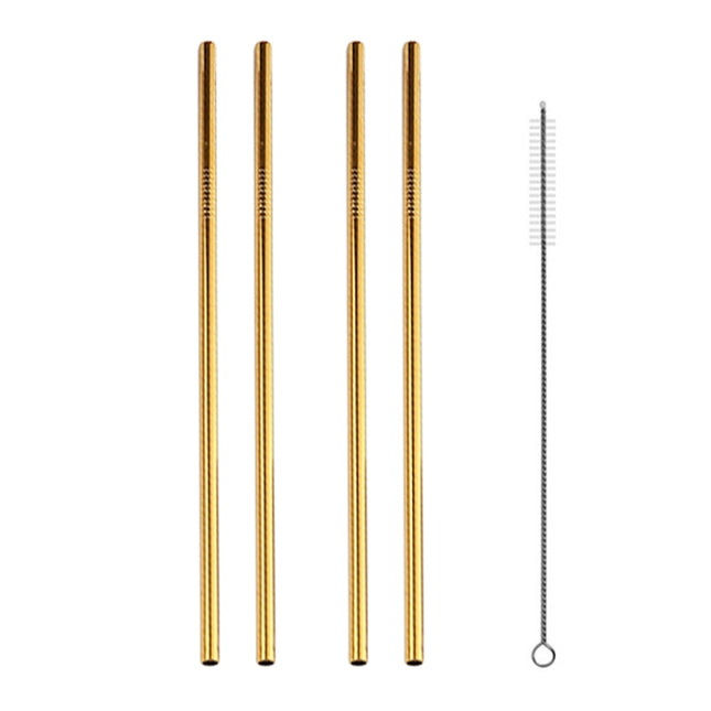 5pcs Reusable Stainless Steel Straight Drinking Straw + Cleaner Brush Set Kit,  215*6mm, 215*6mm (Straight)