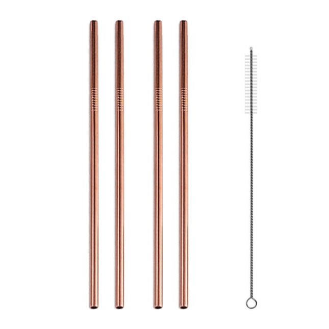 5pcs Reusable Stainless Steel Straight Drinking Straw + Cleaner Brush Set Kit,  215*6mm, 215*6mm (Straight)