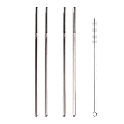 5pcs Reusable Stainless Steel Straight Drinking Straw + Cleaner Brush Set Kit,  215*6mm, 215*6mm (Straight)