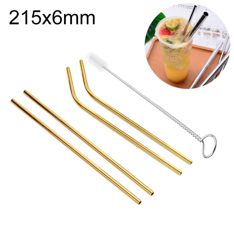 4pcs Reusable Stainless Steel Drinking Straw + Cleaner Brush Set Kit,  215*6mm, 215*6mm (Combination)