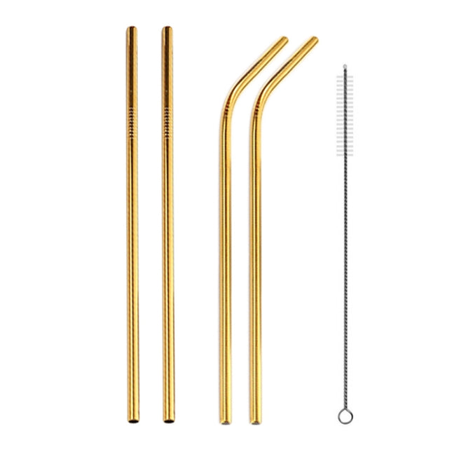4pcs Reusable Stainless Steel Drinking Straw + Cleaner Brush Set Kit,  215*6mm, 215*6mm (Combination)